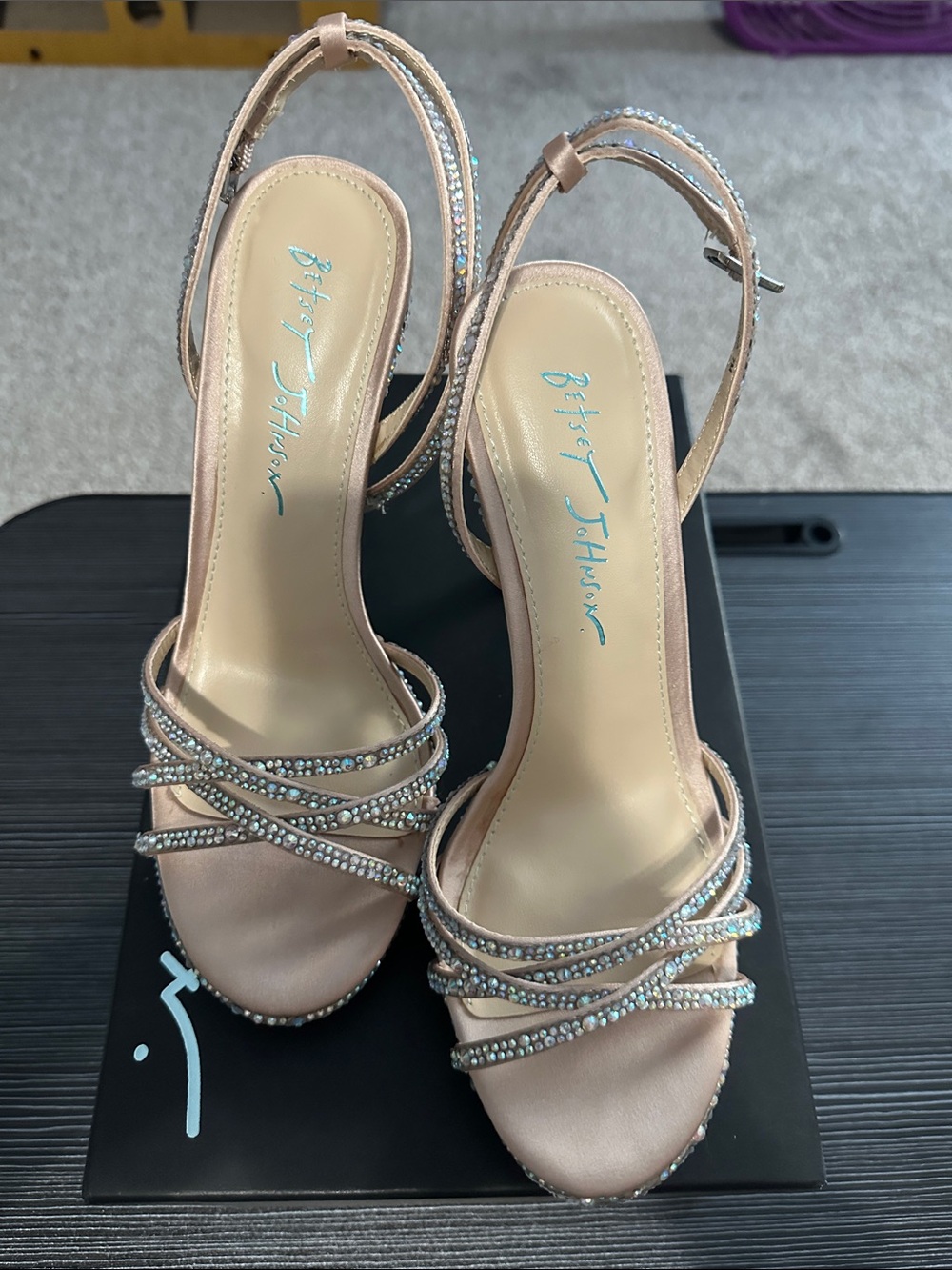Betsey Johnson Rose Gold Embellished Strappy Heels